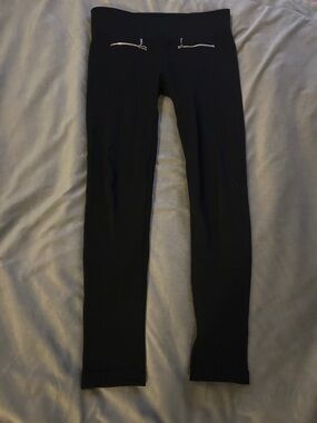 Revamped Black Ponte Leggings with Silver Zip Details